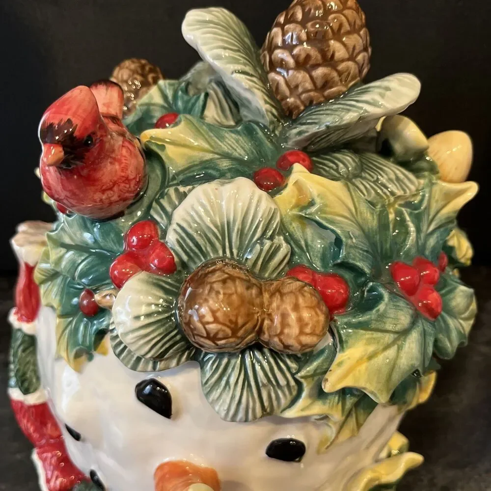 CHRISTOPHER RADKO ROUND SNOWMAN CARDINAL COOKIE JAR CHRISTMAS NEW 10 IN X 9IN